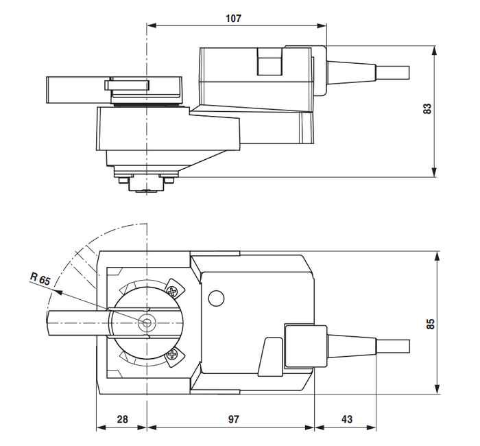 Размеры привода Belimo NR24A-SR