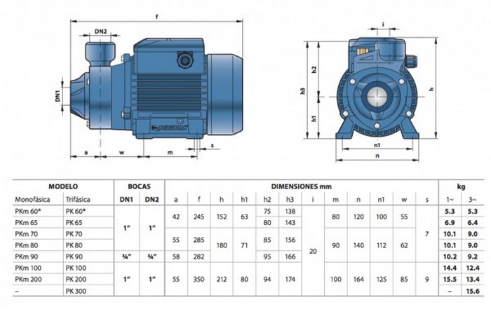 Размеры насоса Pedrollo PK 80