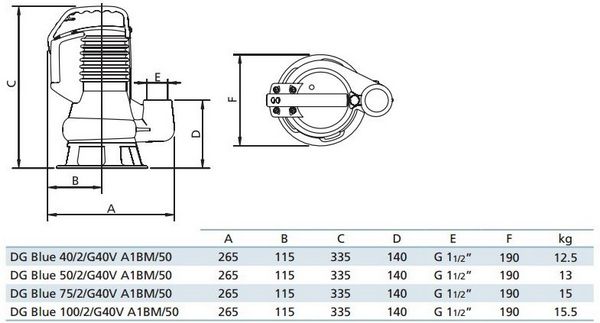 Размеры насоса Zenit DGBLUE 100/2/G40V A1BM5