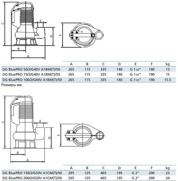 Размеры насоса Zenit DGBLUEPRO 100/2/G40V A1BM5
